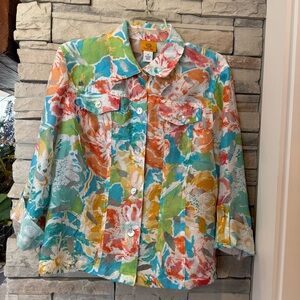 Ruby Rd Women’s Size 12 Sheer Quarter Sleeve Multicolor Floral Button Up Shirt